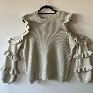 Shop Hopes- Ruffle Trim Cold Shoulder Cable Knit Sweater- NWOT